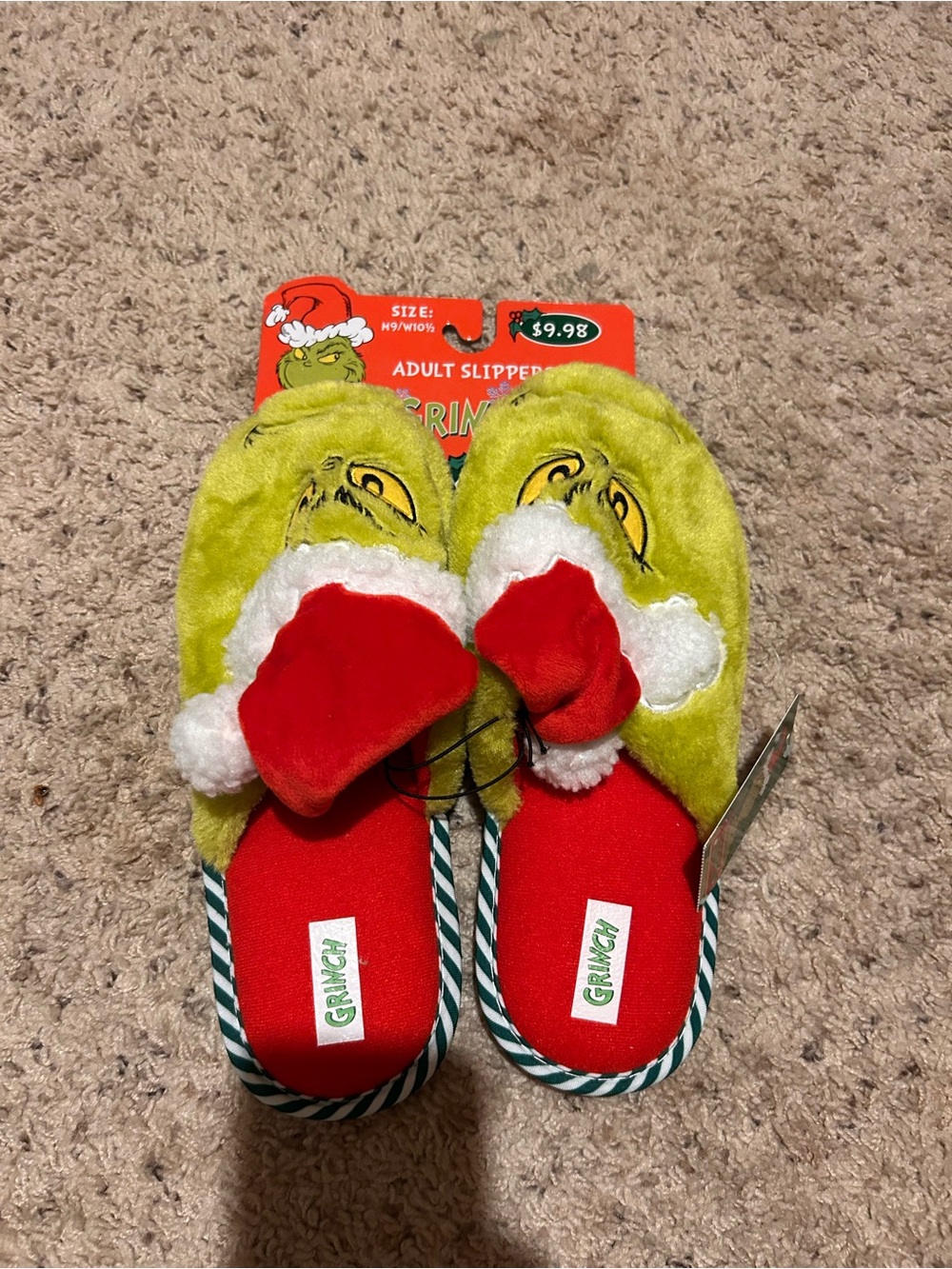 Ring Grinch Plush Adult Slippers - Green & Red